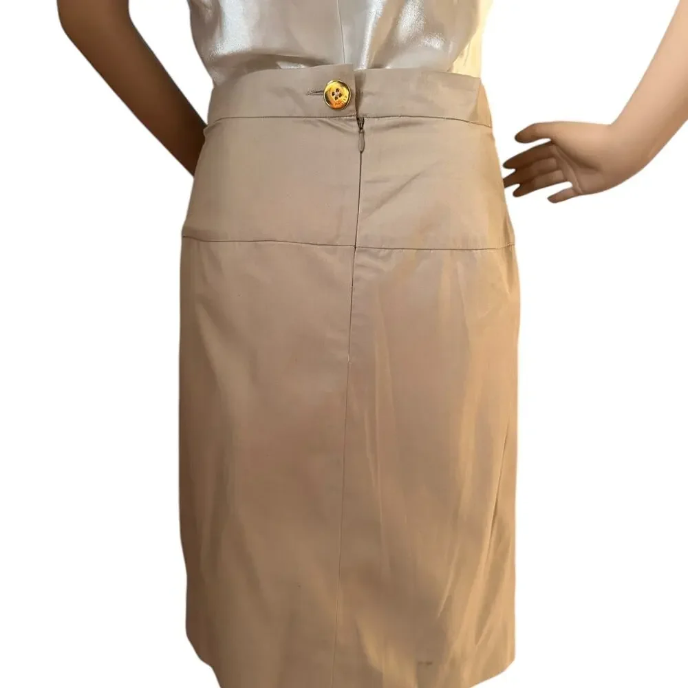 Celine Paris Khaki pencil skirt with gold embellishments size 36 small